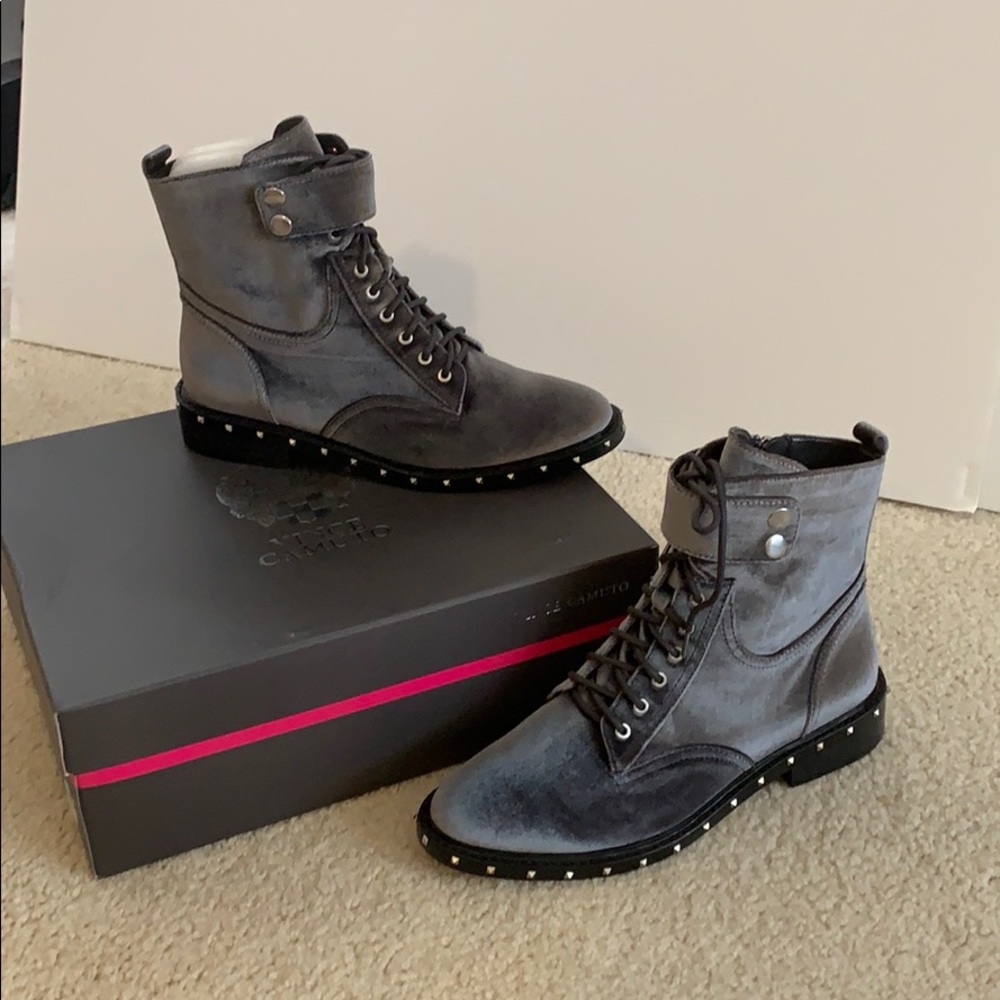 Brand New grey velvet Vince Camuto biker boots